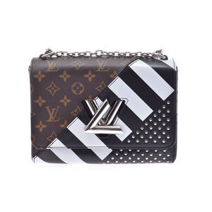 Louis Vuitton Twist Monogram Stripe Studs Brown Black White Leather Shoulder Bag